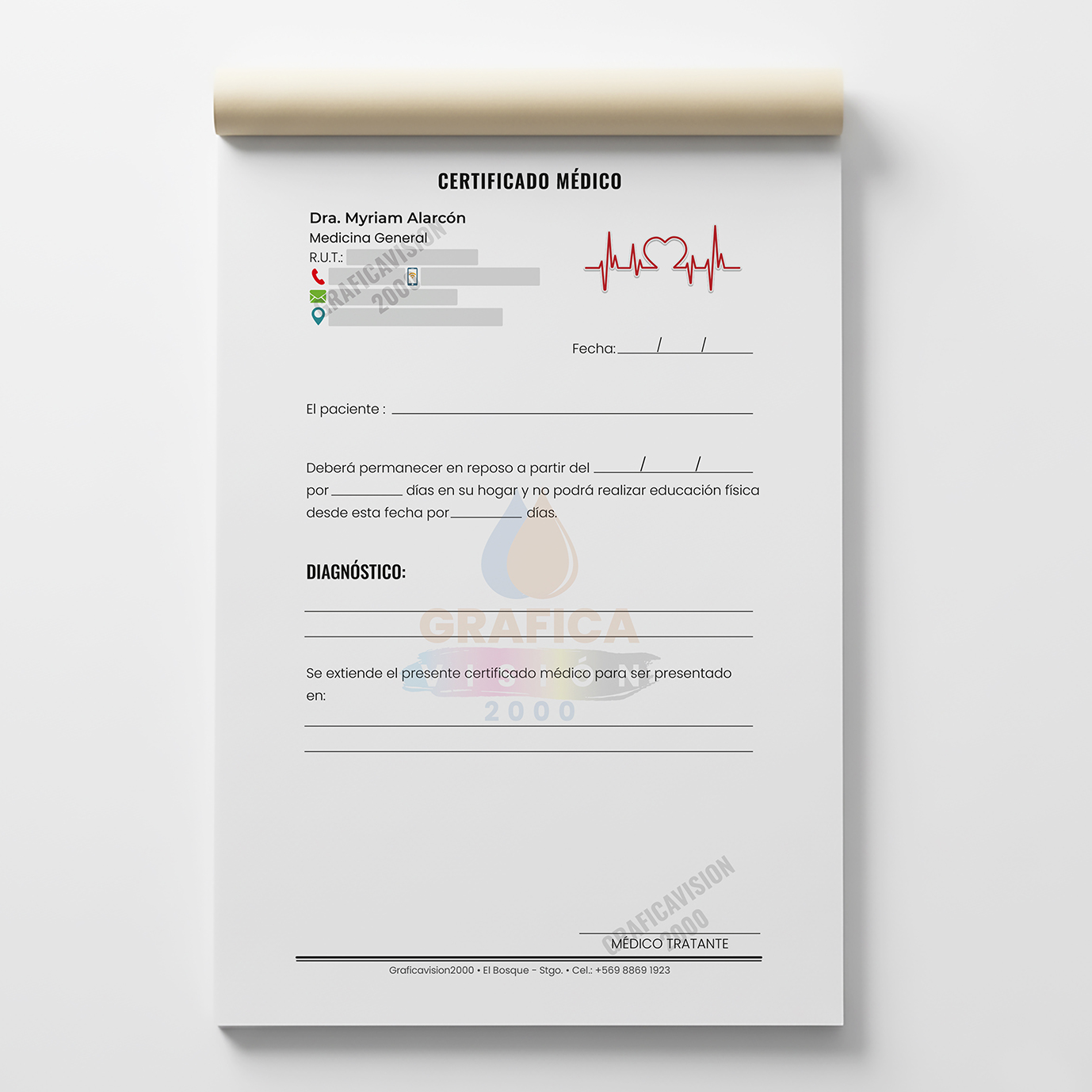 Certificado médico personalizado de 100 hojas en formato media carta