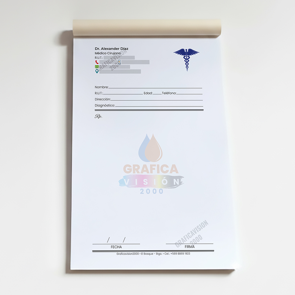 Recetario médico personalizado de 100 hojas en formato media carta